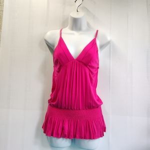 NEW Sexy Fuchsia Cami Top Smocked Waist Peplum Size L
